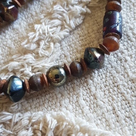 Long Length Boho Artsy Funky Amber Mixed Beaded Necklace - Picture 3 of 5